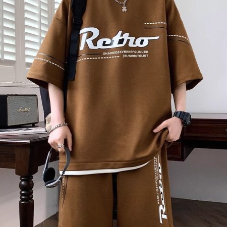 Men's Summer Casual Tracksuit, Trendy Plus Size Short Sleeve Top & Shorts, Stylish Outfit for Teens