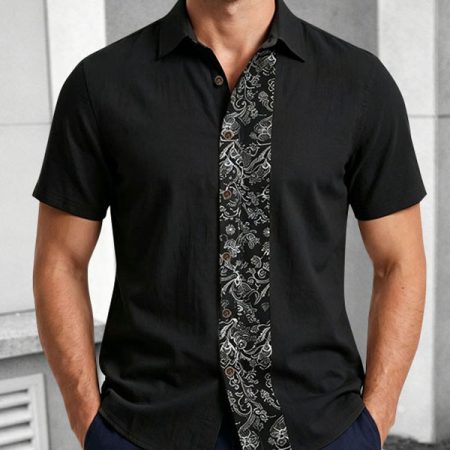 Men's Summer Linen Shirt, European & American Plus Size, Lapel Short Sleeve, Casual Style
