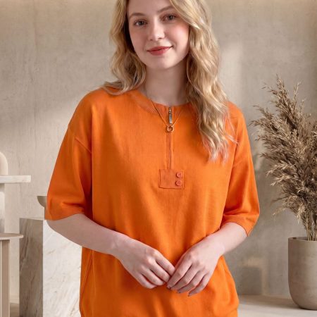2026 Cross-border Women's Half-Zip Collared Knit Top, Spring & Summer New Style, Loose Versatile Youthful T-shirt